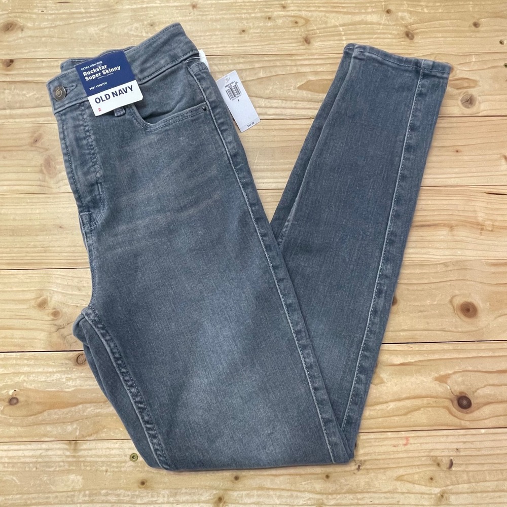Old Navy‎ Rockstar Super Skinny Jeans Extra High Rise Gray 360 Stretch 2 NWT